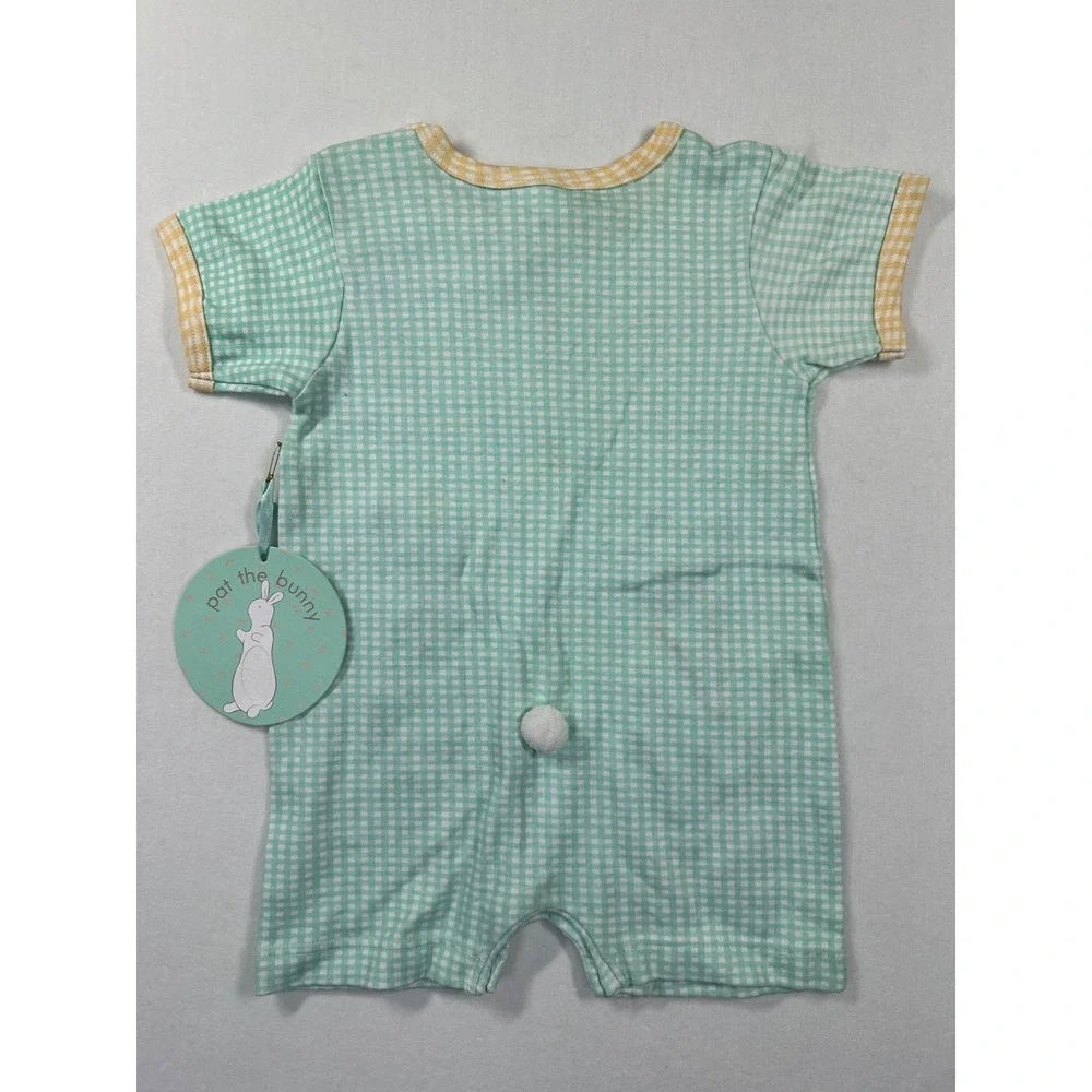 NWT‎ Vintage Y2K Pat the Bunny Romper 18M Green Gingham Bunny Carrot One Piece